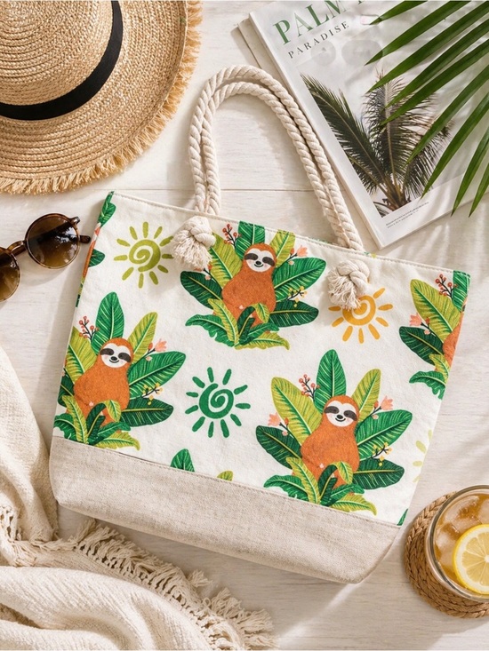 Boutique Handbags - Tropical Sloth Canvas Tote Bag Beach Travel Summer Zip Top Cute NWT